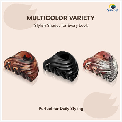 SANAS (3 Pcs) Korean Hair Claw Clips Stylish Aesthetic Clutchers Hair Accessories for Women and Girls Black Brown and Dual Tone (3 Pcs)