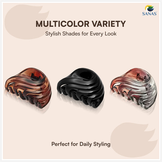 SANAS (3 Pcs) Korean Hair Claw Clips Stylish Aesthetic Clutchers Hair Accessories for Women and Girls Black Brown and Dual Tone (3 Pcs)