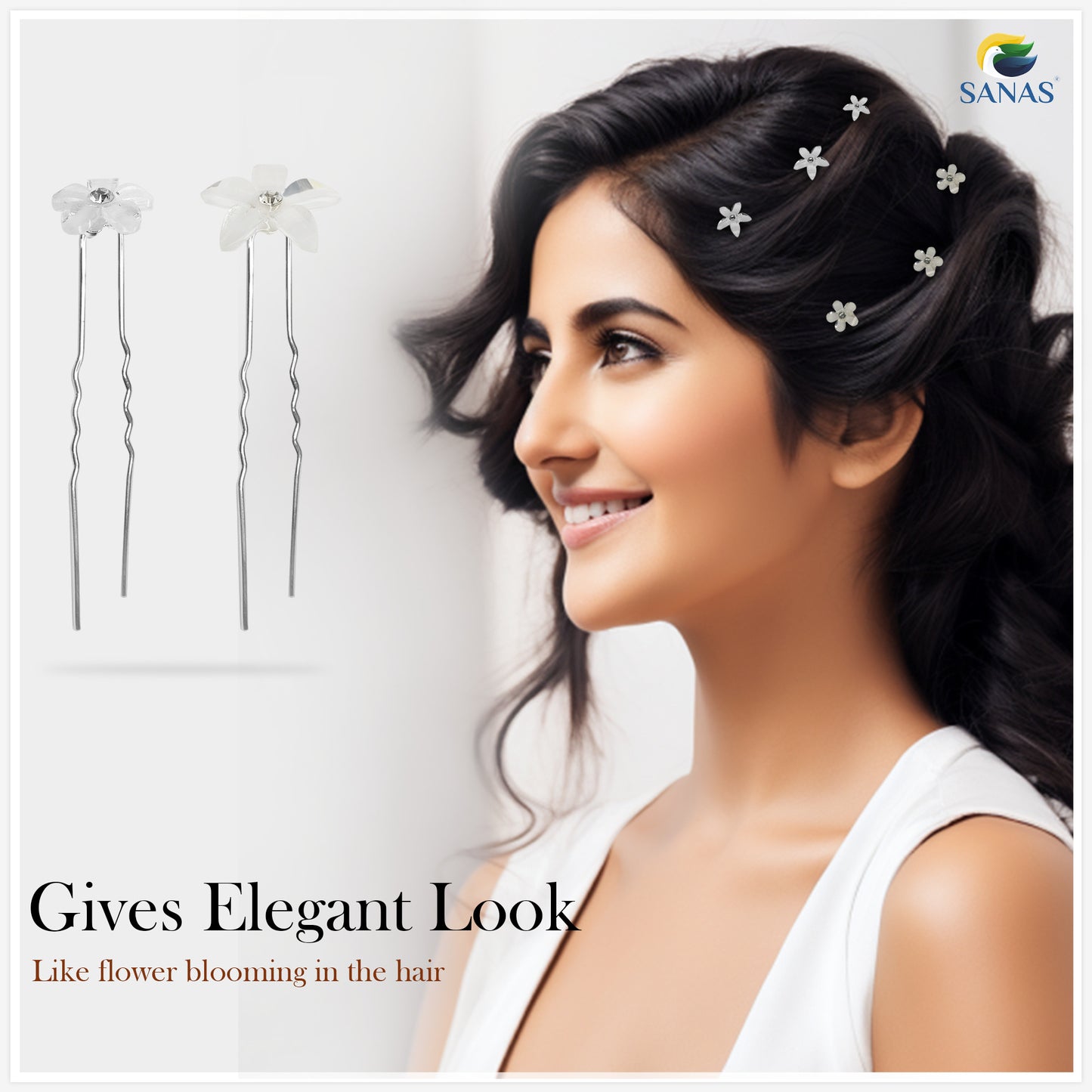 Sanas Crystal Rhinestone Pearl Stone U-Pin - 30Pcs