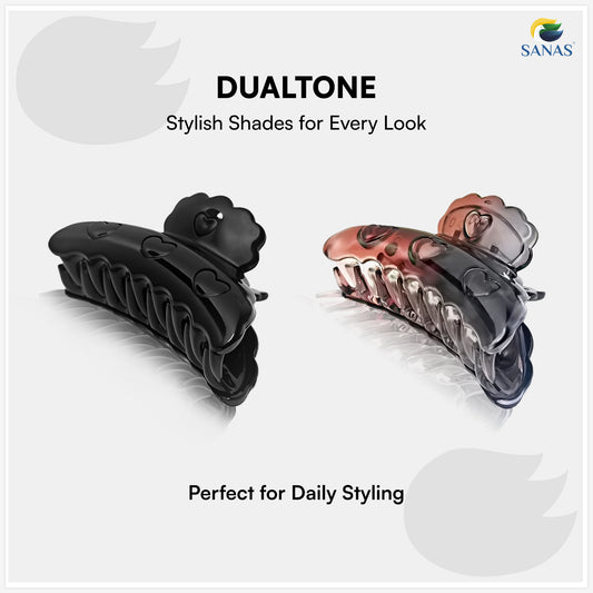 SANAS (2 Pcs) Stylish Hair Claw Clips Aesthetic Clutchers Hair Accessories for Women and Girls Versatile Black and Dual Tone (2 Pcs)