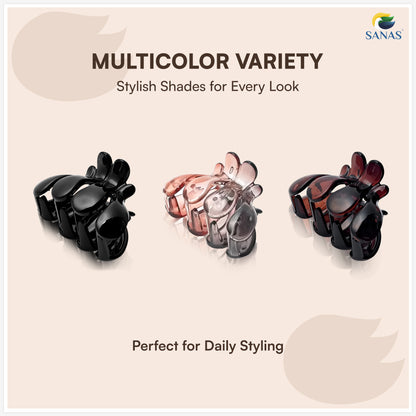 SANAS (3 Pcs) Stylish Plastic Hair Clutchers Trendy Unbreakable Cute Hair Accessories for Women and Girls Versatile 3 Shades (3 Pcs)