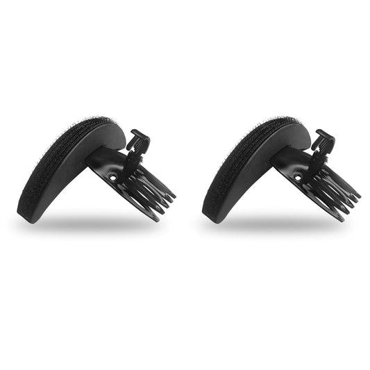 Two black hair clips on a white background