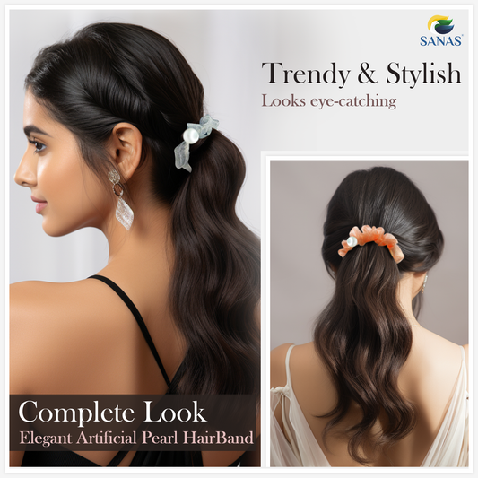 Sanas Pearl Hair Scrunchie - 5Pcs