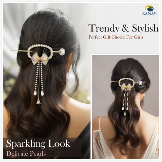 Decorative Pearl Bow Hair Accessory for Women Party and Wedding Wear
