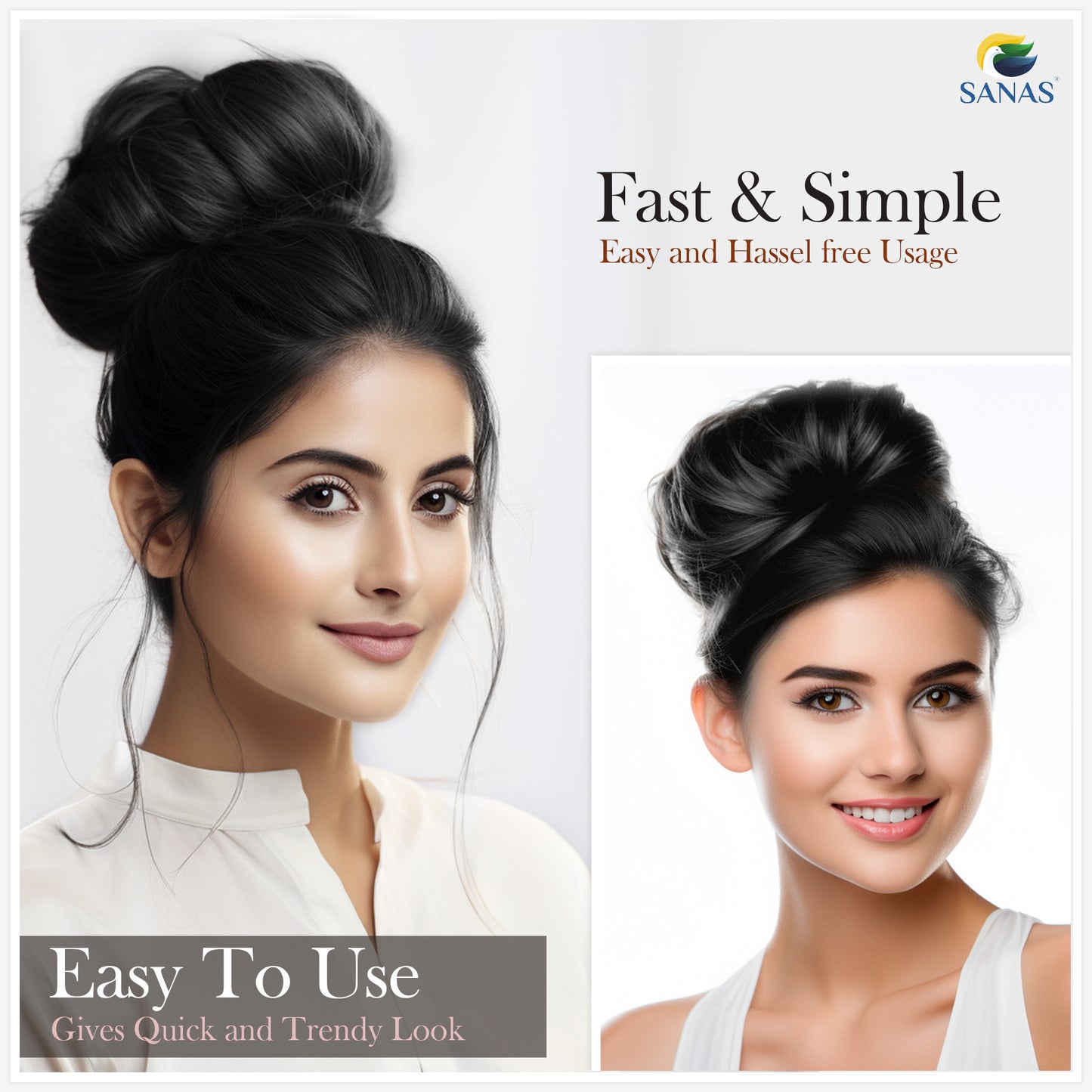 Sanas Black Hair Messy Bun - 2Pcs