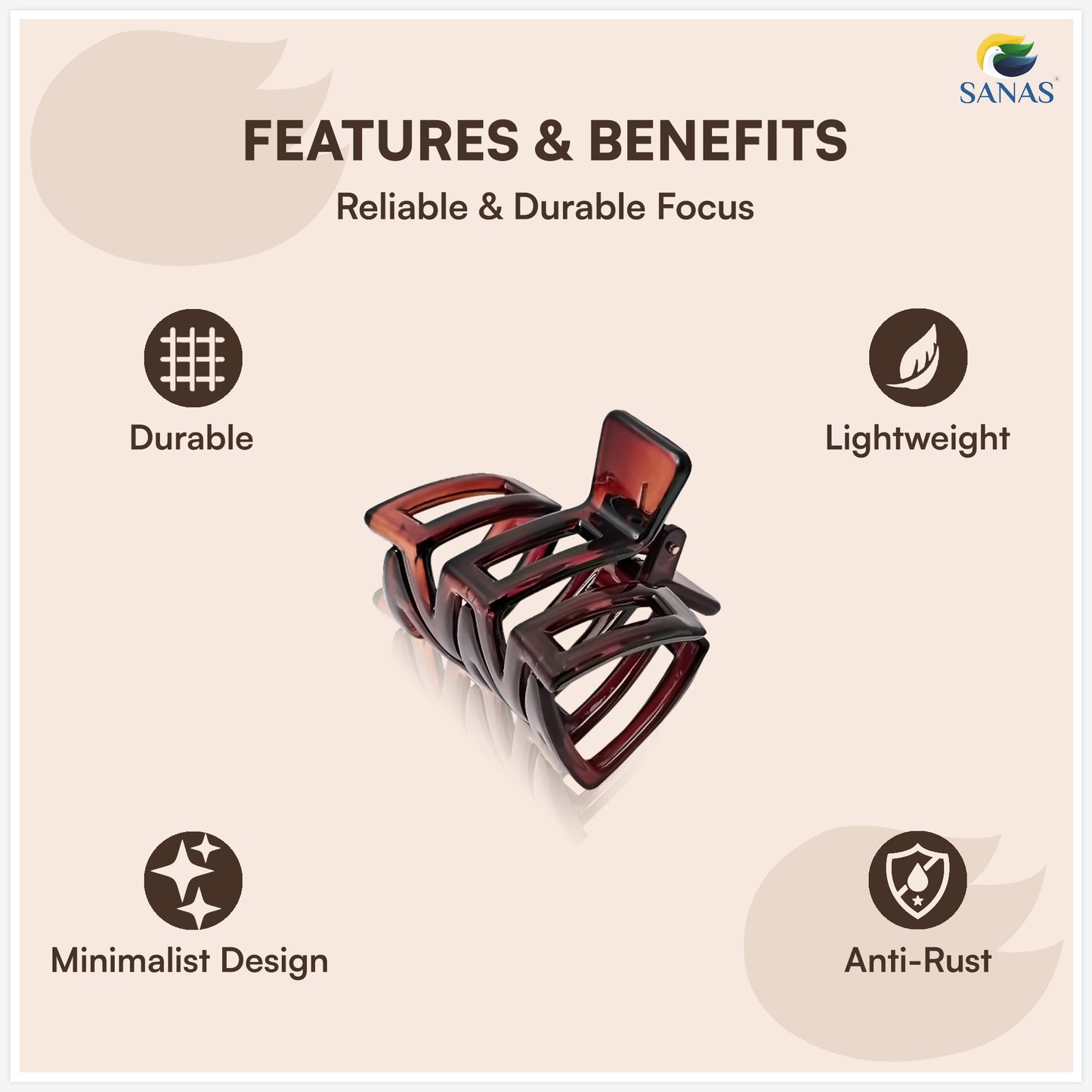 SANAS (3 Pcs) Plastic Hair Claw Clips Stylish Aesthetic Clutchers Hair Accessories for Women and Girls Versatile 3 Shades (3 Pcs)