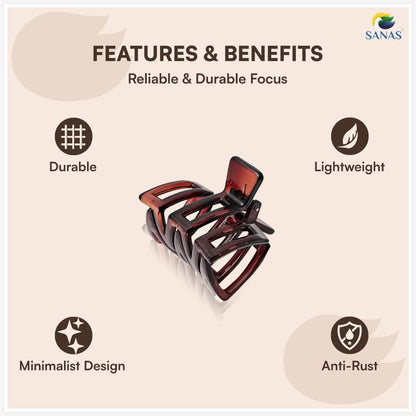 SANAS (3 Pcs) Plastic Hair Claw Clips Stylish Aesthetic Clutchers Hair Accessories for Women and Girls Versatile 3 Shades (3 Pcs)