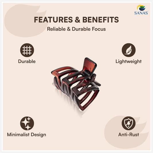 SANAS (3 Pcs) Plastic Hair Claw Clips Stylish Aesthetic Clutchers Hair Accessories for Women and Girls Versatile 3 Shades (3 Pcs)