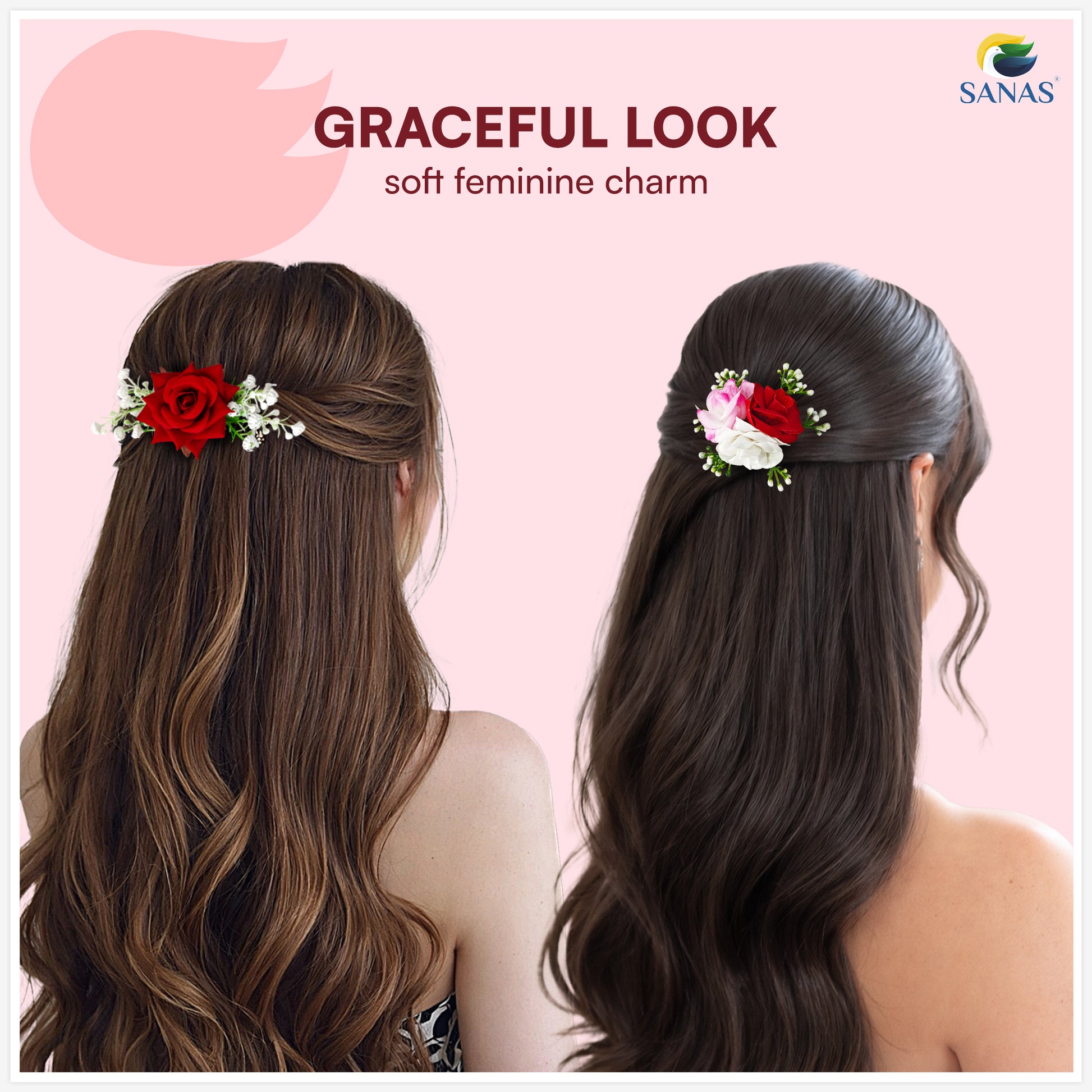 French Comb Clip with Rose Flowers