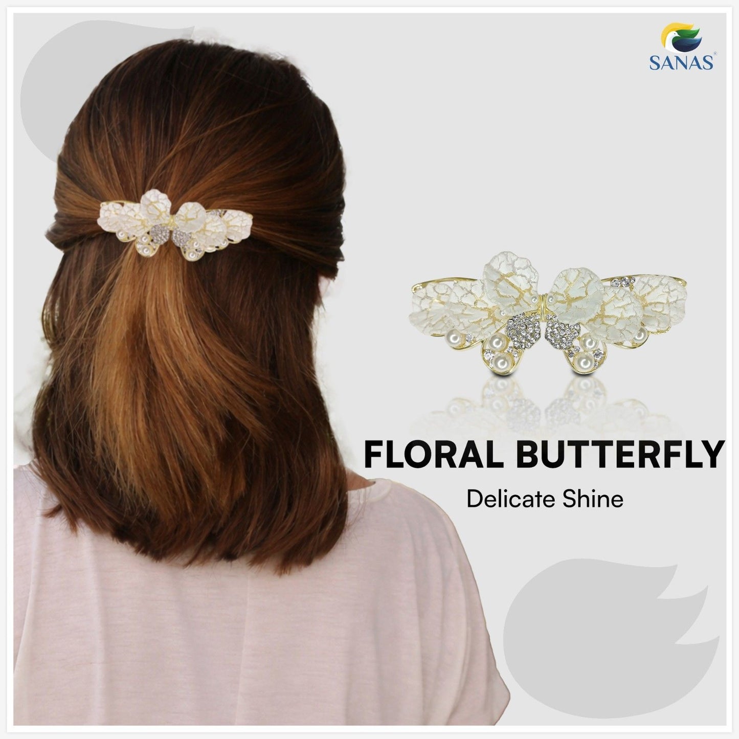 SANAS Glam Hair Accessories for Woman – Premium Hair Clips for Woman Set with Pearl & Butterfly Hair Clips, Metal Hair Barrettes for Hair Bun, Wedding & Party Wear