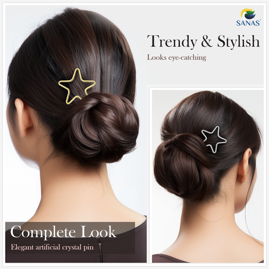 Sanas Star Metal Hair U Pin - 2Pcs (Golden & Silver)