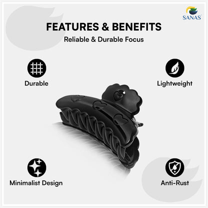 SANAS (2 Pcs) Stylish Hair Claw Clips Aesthetic Clutchers Hair Accessories for Women and Girls Versatile Black and Dual Tone (2 Pcs)