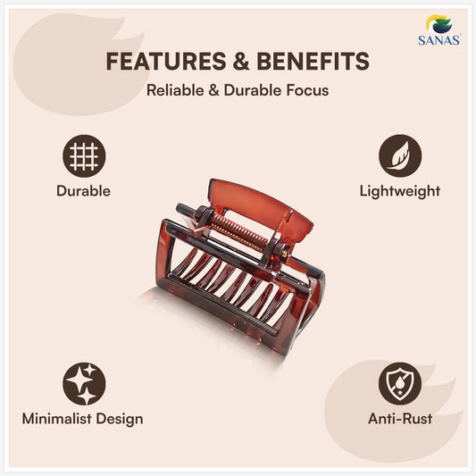 SANAS (3 Pcs) Plastic Hair Claw Clips Stylish Aesthetic Clutchers Hair Accessories for Women and Girls Versatile 3 Shades (3 Pcs)