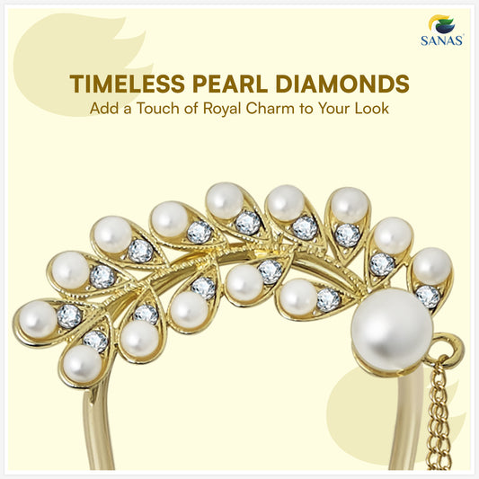 Sanas  Leaf Shape Pearl U Pin For Hair Styling Juda Pin Bun Accessories 1Pc Golden
