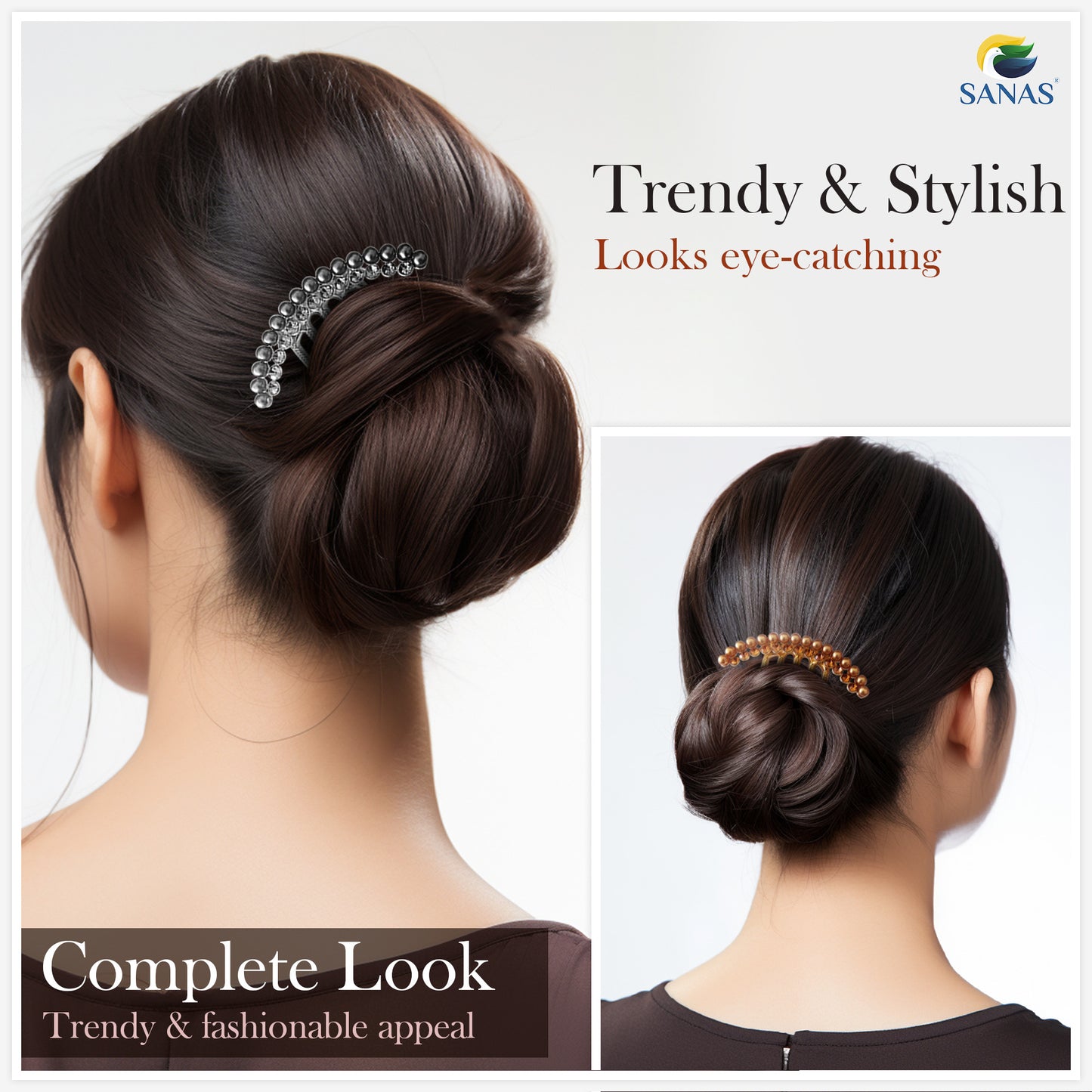 Sanas Pearl Hair Metal Comb - 3Pcs