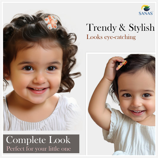 Sanas Orange Floral Baby Barrette - 8Pcs
