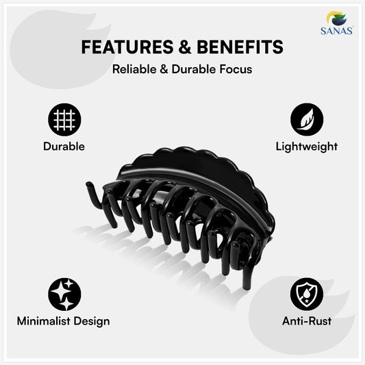 SANAS (2 Pcs) Hair Claw Clips Stylish Aesthetic Fashion Hair Accessories for Women and Girls Elegant Black and Dual Tone (2 Pcs)