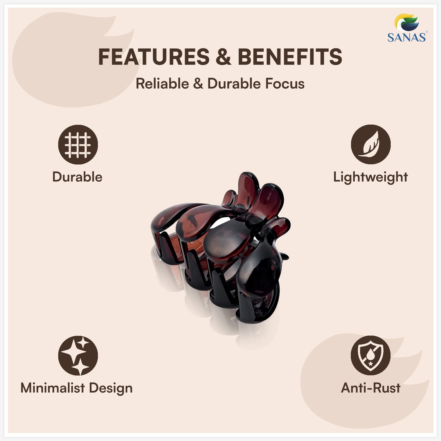 SANAS (3 Pcs) Stylish Plastic Hair Clutchers Trendy Unbreakable Cute Hair Accessories for Women and Girls Versatile 3 Shades (3 Pcs)