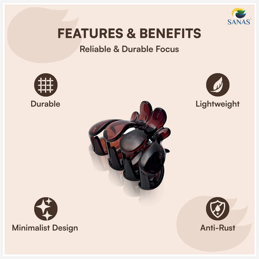 SANAS (3 Pcs) Stylish Plastic Hair Clutchers Trendy Unbreakable Cute Hair Accessories for Women and Girls Versatile 3 Shades (3 Pcs)