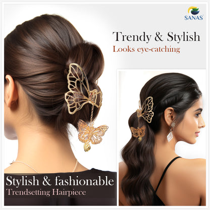 SANAS (2 Pcs) Metal Butterfly with Tassel Hair Accessories for Women and Girls (2 Pcs)