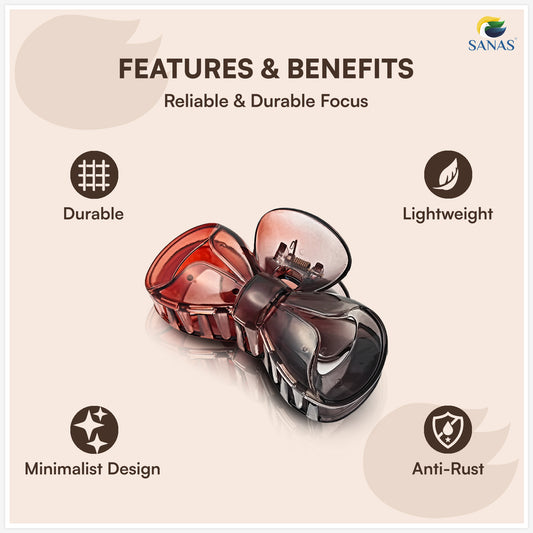 Sanas (2Pcs) Hair Clips For Girls Bow Hair Clips For Women Stylish Clutchers For Hair Claw Clips For Women Aesthetic Fashion Accessories For Girls Teenage Cute Accessories (Black & Dual Tone) (2Pcs)