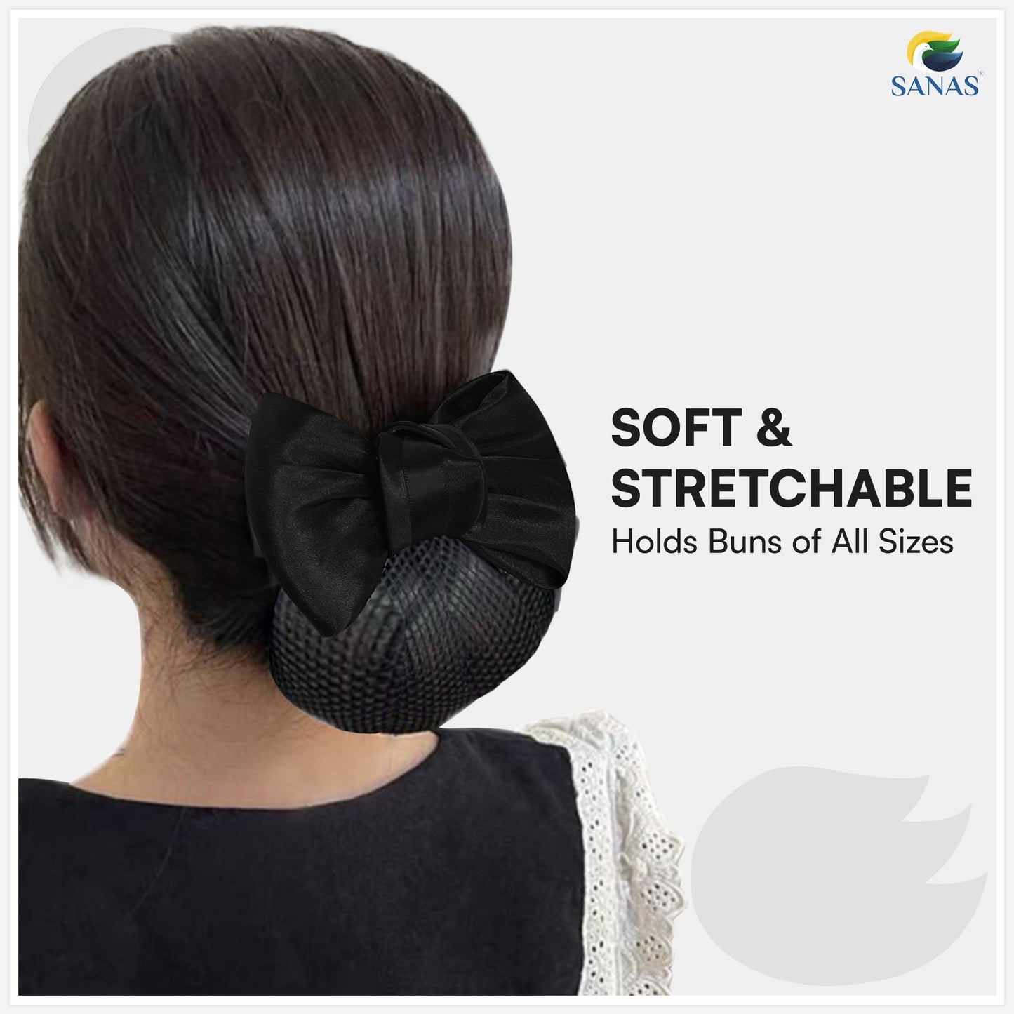 Sanas Plain Barrette Bow Net (Jet Black) 1 Pc