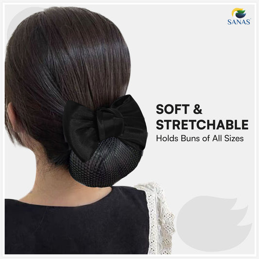 Sanas Plain Barrette Bow Net (Jet Black) 1 Pc
