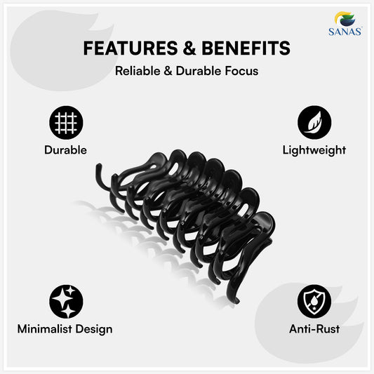 SANAS (2 Pcs) Korean Hair Claw Clips Stylish Aesthetic Clutchers Hair Accessories for Women and Girls Versatile Black and Dual Tone (2 Pcs)