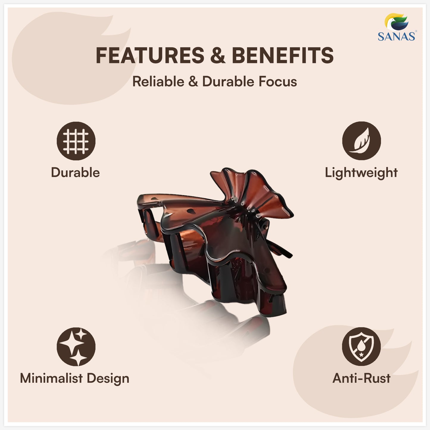 SANAS (3 Pcs) Shell Design Hair Claw Clips Stylish Aesthetic Clutchers Hair Accessories for Women and Girls Versatile 3 Shades (3 Pcs)