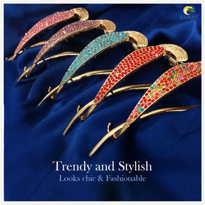 Sanas Multicolor Diamond Banana Clip - 6Pcs