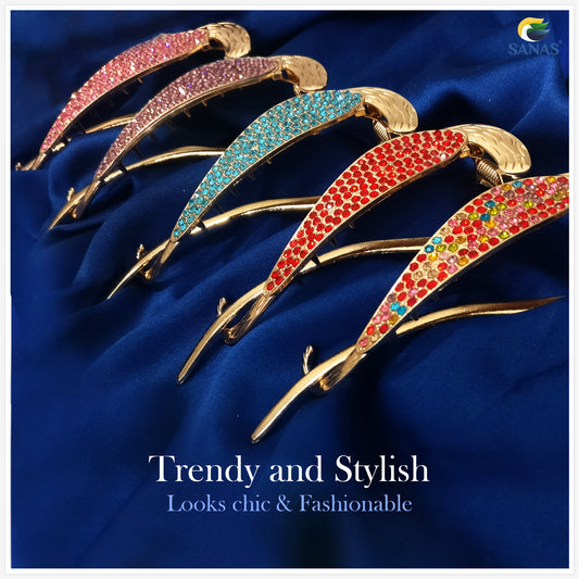 Sanas Multicolor Diamond Banana Clip - 6Pcs