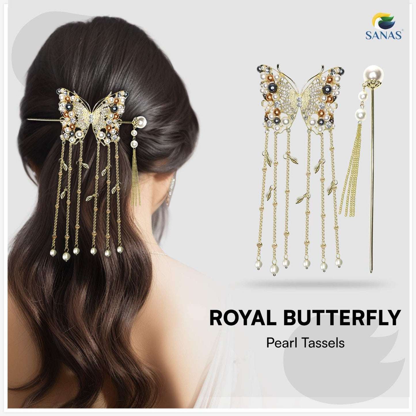 Sanas Juda Stick Set – Pick Any 4 Hair Stick for Bun | French Pins for Hair, Metal & Wooden Hair Stick, Pearl Hair Pin & Bun Holder for Hair | Elegant Hair Sticks for Bun & French Twist Styling for Women