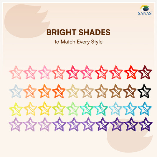 Sanas Multicolor Star Tic-Tac Clips Set of 40