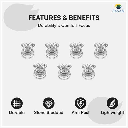 Sanas Crystal Butterfly Hair Bun Pin For Women Pack Of 12