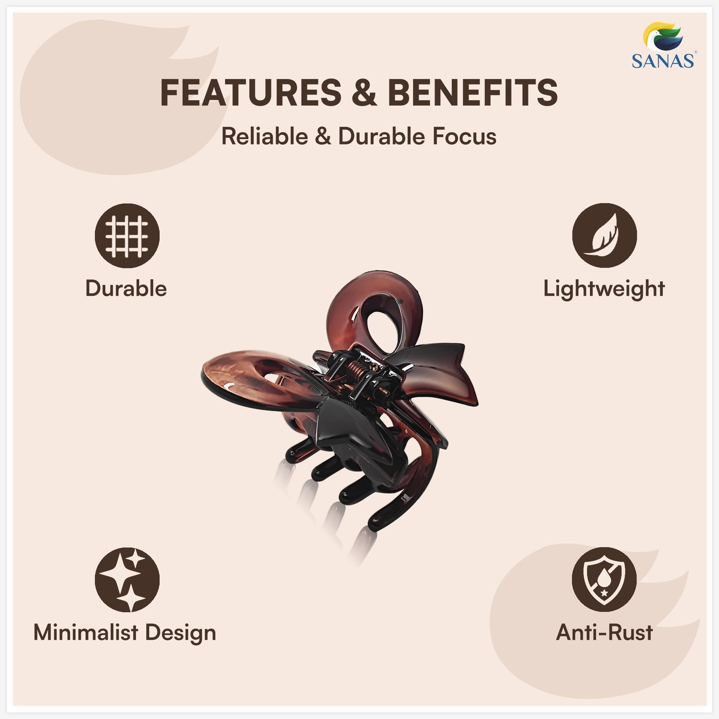 SANAS (3 Pcs) Bow Hair Clips Stylish Clutchers Aesthetic Claw Clips Hair Accessories for Women and Girls Black Brown and Dual Tone (3 Pcs)