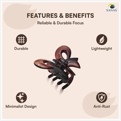 SANAS (3 Pcs) Bow Hair Clips Stylish Clutchers Aesthetic Claw Clips Hair Accessories for Women and Girls Black Brown and Dual Tone (3 Pcs)