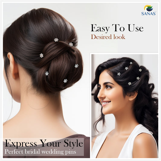 Sanas Crystal Rhinestone Pearl Stone U-Pin - 30Pcs