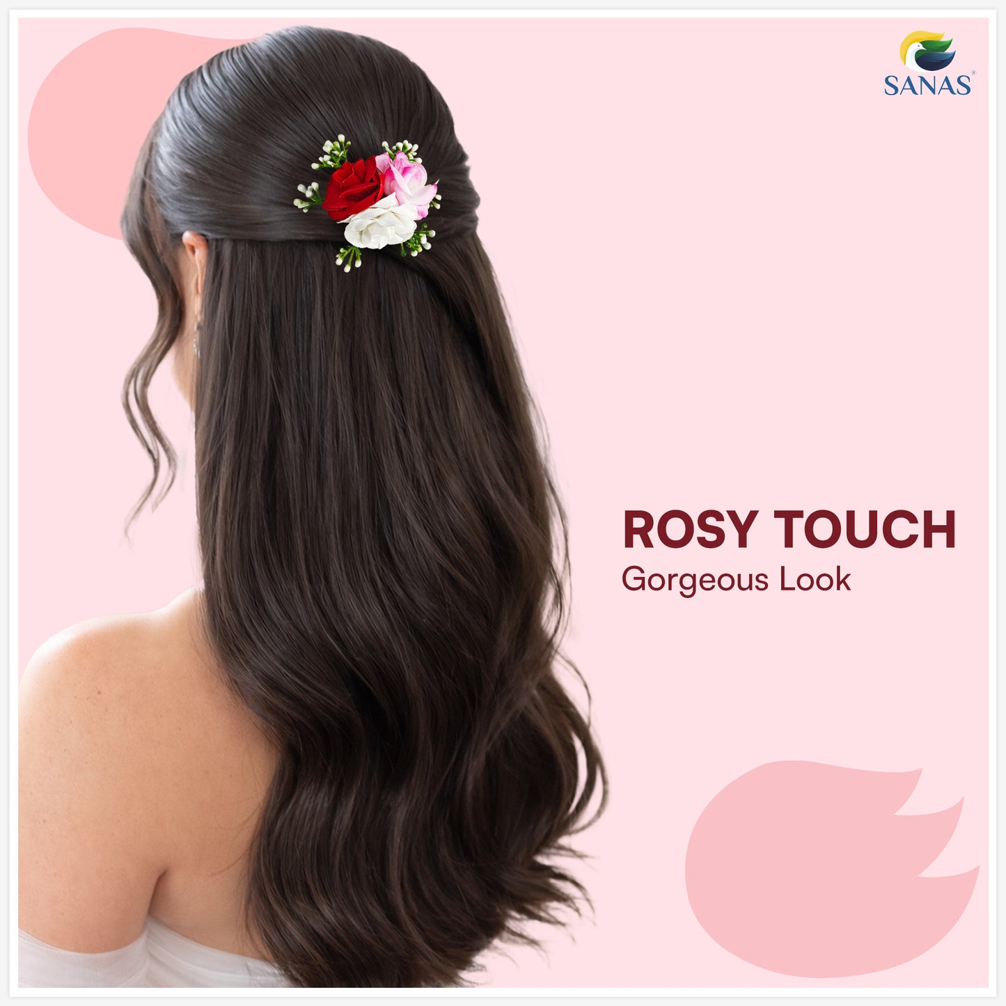 Sanas (2Pcs) Rose Clips For Women Stylish Artificial Flower For Hair Accessories For Woman Wedding Alligator Hair Clips For Girls Hair Flower Accessories For Women (Fancy Red, Pink, White Rose) (2Pcs)