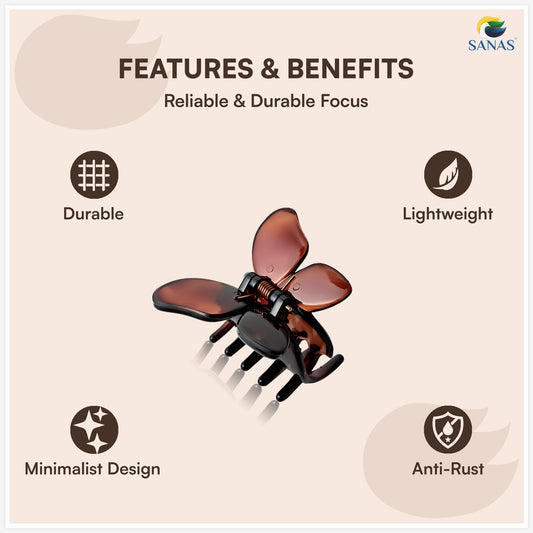 SANAS (3 Pcs) Butterfly Hair Claw Clips Stylish Aesthetic Clutchers Hair Accessories for Women and Girls Versatile 3 Shades (3 Pcs)