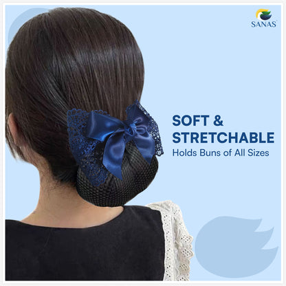SANAS (1 Pc) Hair Clip Juda Net Elegant Blue Ribbon Hair Accessories for Women (1 Pc)
