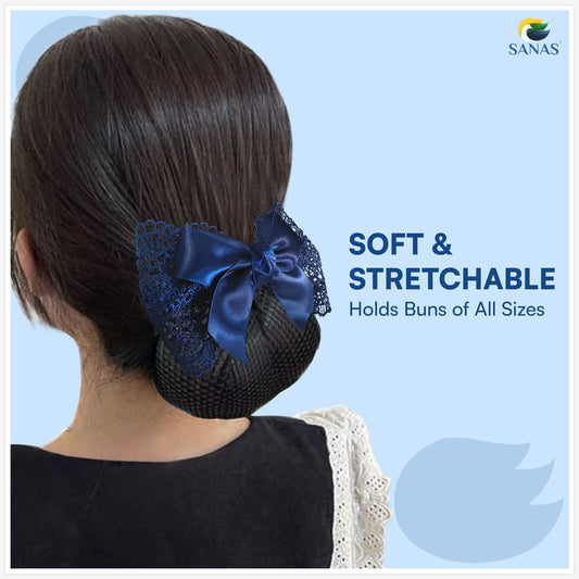 SANAS (1 Pc) Hair Clip Juda Net Elegant Blue Ribbon Hair Accessories for Women (1 Pc)