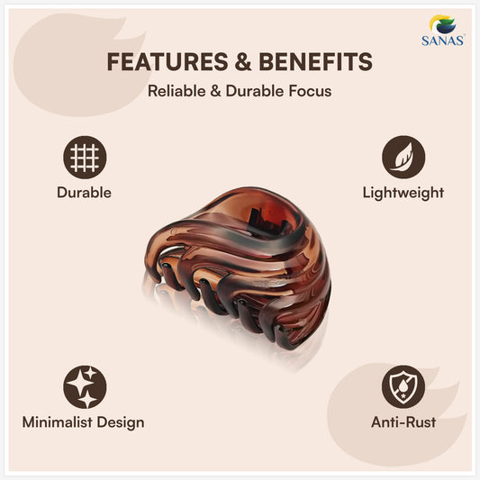 SANAS (3 Pcs) Korean Hair Claw Clips Stylish Aesthetic Clutchers Hair Accessories for Women and Girls Black Brown and Dual Tone (3 Pcs)