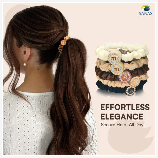 SANAS stylish hair accessories for women with nude cotton scrunchies and stone details