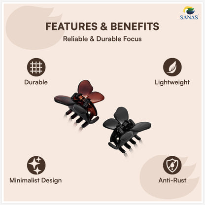 SANAS (4 Pcs) Butterfly Hair Claw Clips Stylish Aesthetic Small Clutchers Hair Accessories for Women and Girls Versatile 4 Shades (4 Pcs)