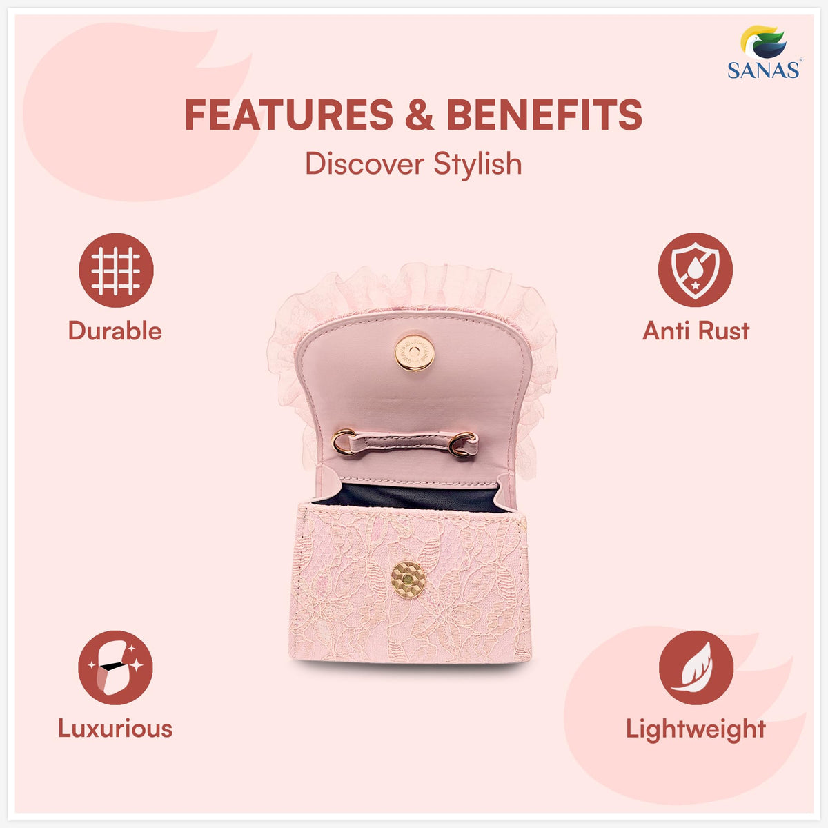 SANAS Pink Party Sling Bag with Pearl Handle
