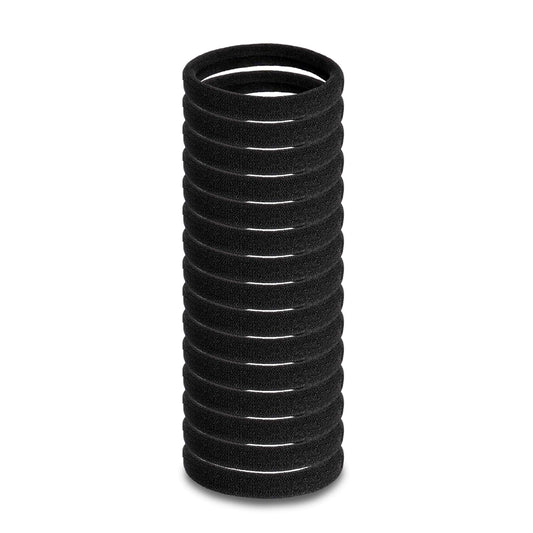 15-pack Sanas black elastic hair ties for women and girls – soft, durable bands for secure ponytails and daily styling.