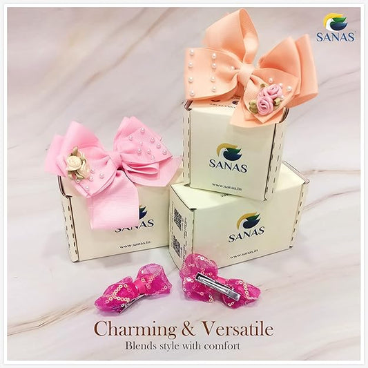 Cute ribbon bow hair clip set pink and peach