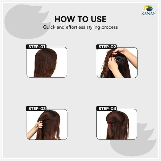Puff hair accessories for high puff hairstyle and bridal styling with SANAS logo.