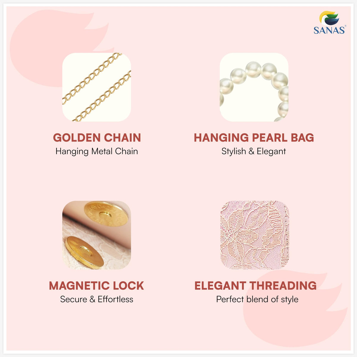 SANAS Pink Party Sling Bag with Pearl Handle