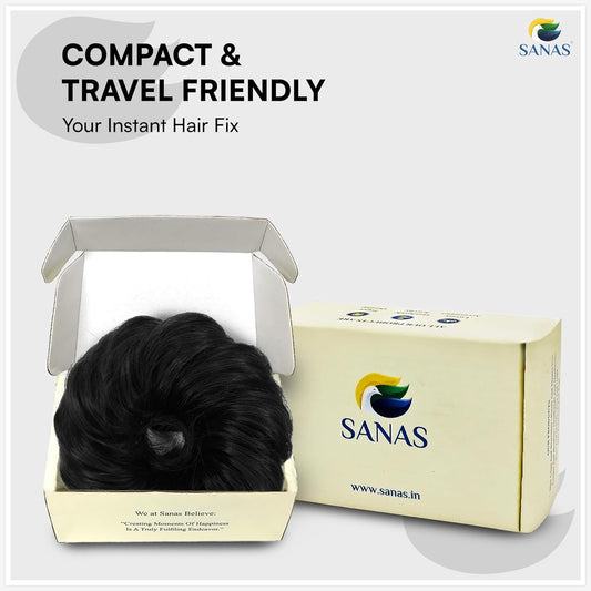 Compact hair product with packaging labeled 'SANAS' on a light gray background